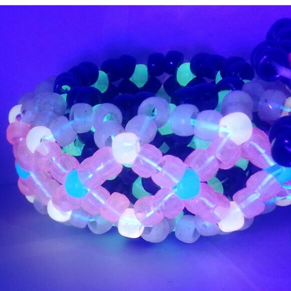 Glow-n-Dark Pink Large skull  On a Glow Kandi Cuff EDM Stretchy Bracelet - Picture 5 of 5